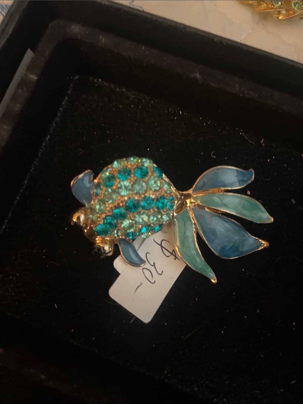 Gold-Tone Blue & Teal Crystal Fish Brooch